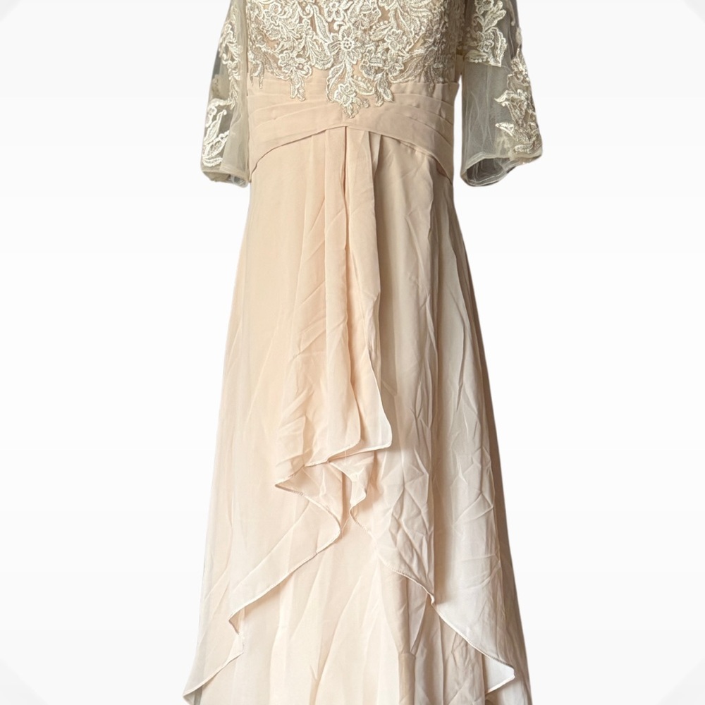 Elegant Lace Overlay Cream Dress